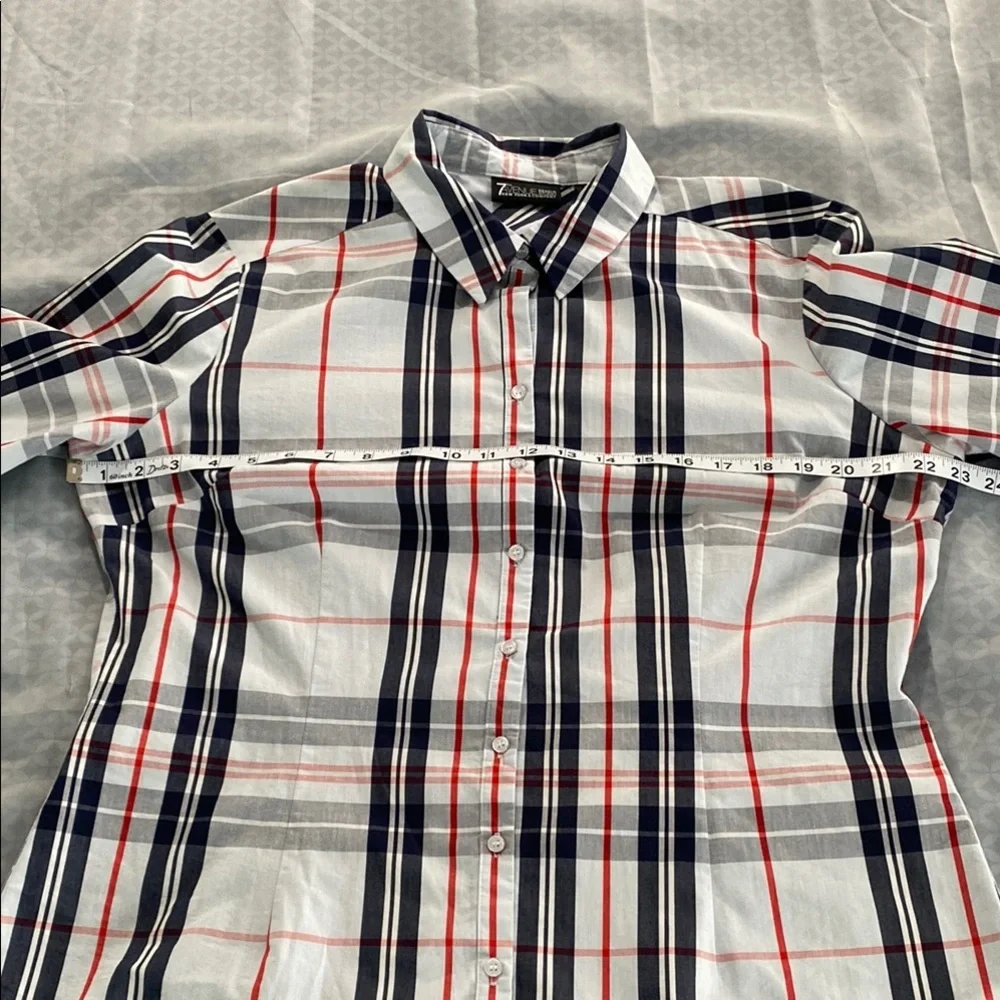 7th avenue Red and White Fitted 3/4 Sleeve Button Down Blouse - Picture 11 of 15